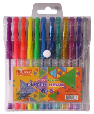 Набір ручок гел. прогум.грип.6+6 кол.Glitter+Neon ГР46  Умка (1/12/72)