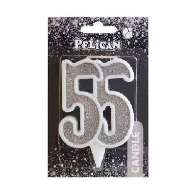Свічка ювілейна "55" СРІБЛО  7см, TM Pelican  (1/32)																																									