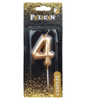 Свічка для торта Pelican "4" ЗОЛОТО 4,5см (1/12/900)																																								