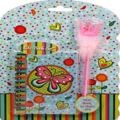 Блокнот на пружине 120x80mm, 70g, 60 л, ручка-пушок с короной, "Бабочка"