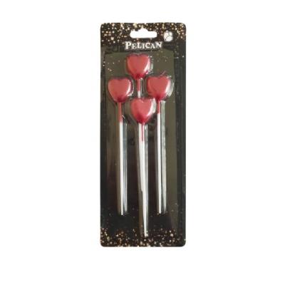 Набір свічок  "СЕРДЕЧКО на палочці"  4шт/уп,  ЧЕРВОНИЙ  (24/480)