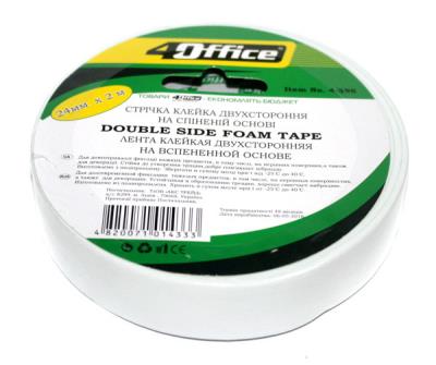 Клейка стрічка 2х-стороння, монтажна, пінна основа., ширина 24 мм, довжина 2 м, 4-396, 4Office (1/12)
