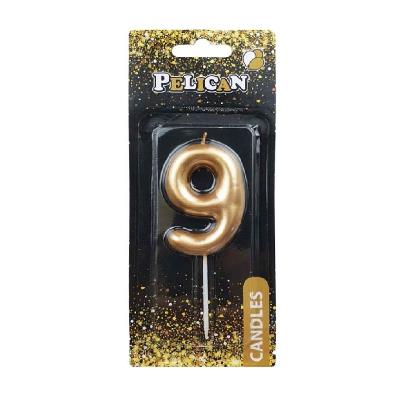 Свеча для торта Pelican "9" ЗОЛОТО 4,5см 