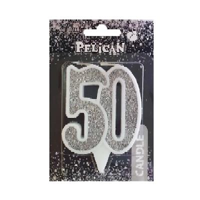 Свічка ювілейна "50" СРІБЛО  7см, TM Pelican  (1/32)																																									