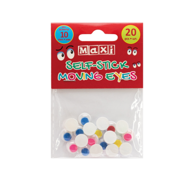 Подвижные глазки для декорирования на клейкой цветной основе, диаметр 10 мм, 20 шт., MX61722