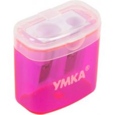 Точилка с контейнером и крышкой, для 2-х олівц.прямоугольная,розового. ТЧ65-12, УМКА