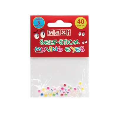 Подвижные глазки для декорирования на клейкой цветной основе, диаметр 5 мм, 40 шт., MX61720