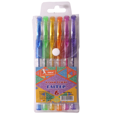 н-р ручок гел., прогум. грип, 6кол, Glitter , ГР44-2, УМКА (1/12/144)