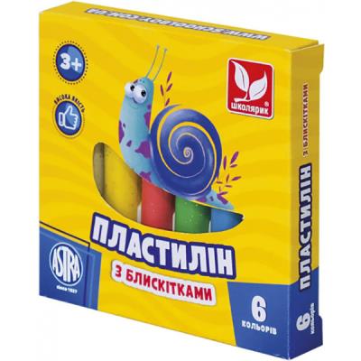 Пластилін круглий восковий з блискітками 6 кольорів (1/26)