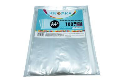 Папка-файл пластикова Knopka А4+, 40мкм, з перф. на 11 отв., глянсова факт. з фольгою, 100шт/уп (1/20)