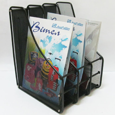 Лоток для бумаги металлическая, вертикальная "Сетка" 3 секции, черный, BJ-3004-3 (IMG1989-B-3)