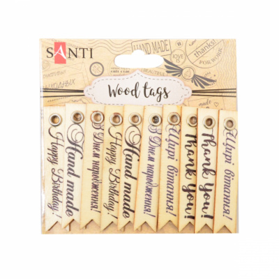 Тегов деревянных Santi с надписями № 1, 10 шт., 6.5x1.1 см., 742491