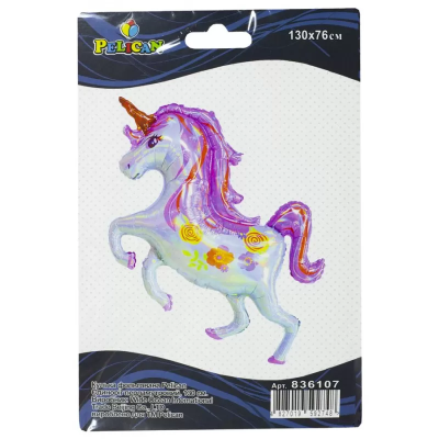 Кулька Pelican (130 см) фольгована, Єдиноріг, перламутровий, 836107