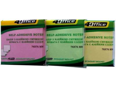 Папір кл., 76х76мм, 100арк, жовт., 4-423-3, 4Office (12/360)