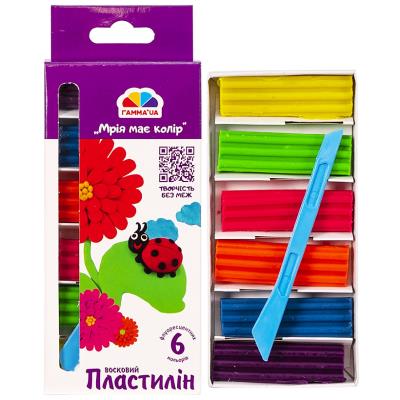 Пластилін восковий, 6 кол., 90 г, флуоресц., стек, Творчість