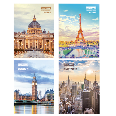 Книга канцелярська "Столиці світу" 80 аркушів, клітинка, (тверда ламінована обкладинка), А4, асорті (1/8)