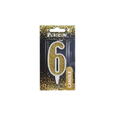 Свеча для торта цифра "6" ЗОЛОТО 7см, TM Pelican (1/12)