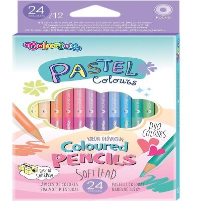 Олівці кольорові тригранні двосторонні пастель кольори+ чинка 24 кольори(12шт)