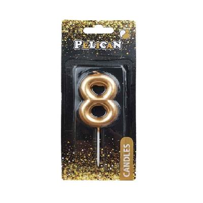 Свічка для торта Pelican "8" ЗОЛОТО 4,5см (1/12/900)																																									