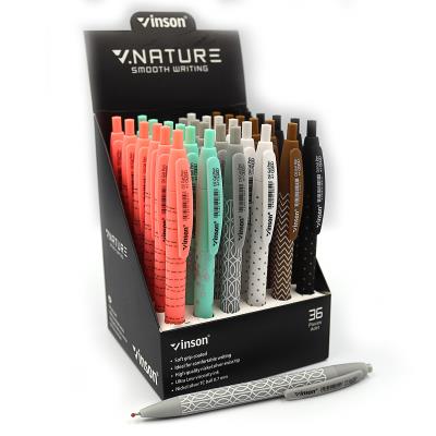 Ручка автомат масл.Vinson "Nature" 0,7мм, синя, soft touch, mix, 36 / етик. 815 