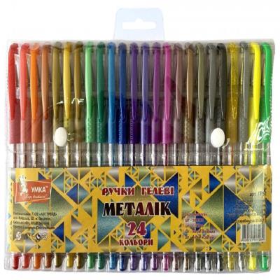 Набір ручок гелевих  прогум. грип, 24кол, Metallic,ГР52, УМКА (1/12/36)
