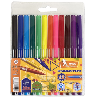 Фломастеры "Колормикс", 12 цветов, диам.- 8.3мм, ФЛ45-3, УМКА
