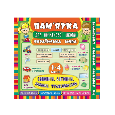 Книга Памятка для начальной школы. Украинский язык. Синонимы, антонимы, омонимы, фразеологизмы. 1-4 класс, 20476