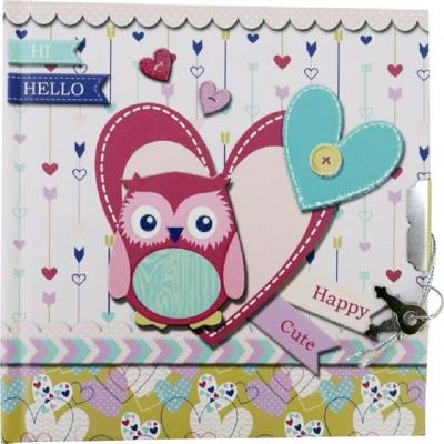 Блокнот детский на замочке 135x135mm, 70g, 56л, Сова в сердце