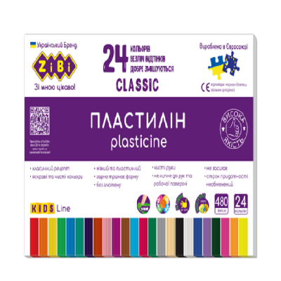 Пластилин CLASSIC 24 цветов, 480г, KIDS Line