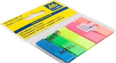 Закладки пластиковые с клейким слоем, NEON 45x12мм, 5х25арк., Ассорти