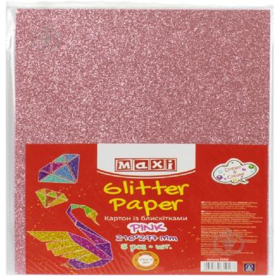 Картон з блискітками А4, рожевий 290+-10г/м2 МХ61916 ціна за 1 шт.
