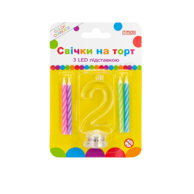 Набір: 4 свічки на торт з LED підставкою "2", що світиться (1)