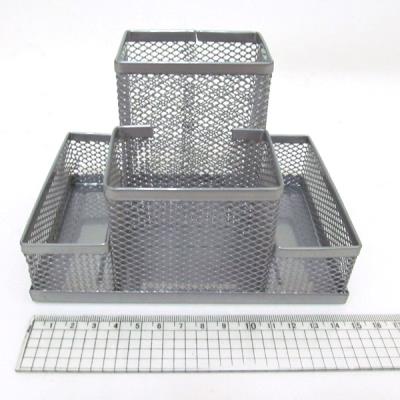 IMG-3683-S Органайзер настільний метал. 10*15см "Сітка" 4 відд, срібло	