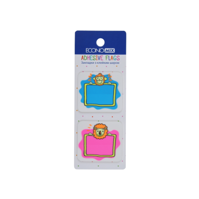 Закладки с клейким слоем 40х45 мм Economix Fun Lion & monkey, 40 шт., Пластиковые, ассорти, Е20966-02
