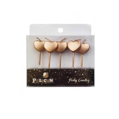 Набор свечей для торта "СЕРДЦА"  ЗОЛОТЫЕ 5 шт/уп