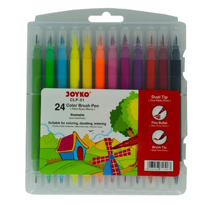 Фломастеры двусторонние (кисточка / фломастер) 24 цвета, CLP-31, ТМ "Joyko"