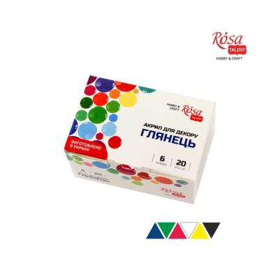 Набір акрилових фарб для декору, глянцевий, 6 кол.*20 мл, ROSA Talent (1)