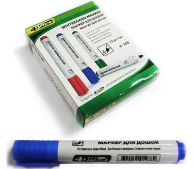 Маркер д/дошок, 1-3мм, кругл.вістр., спирт.основа, синій 4-105, 4Office (1/12/720)