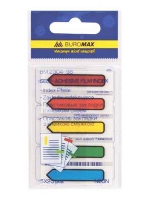 Закладки пласт. с клейким слоем NEON 45х12мм, 5х20арк., ассорти