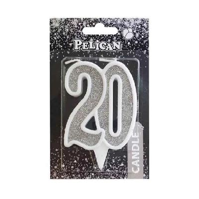 Свічка ювілейна "20" СРІБЛО  7см, TM Pelican  (1/32)																																									