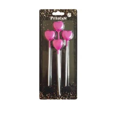 Набор свечей для торта "СЕРДЦА"  РОЗОВЫЕ 4 шт/уп