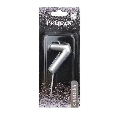 Свічка для торта Pelican  "7" СРІБЛО  4,5см (1/12/900)																																								
