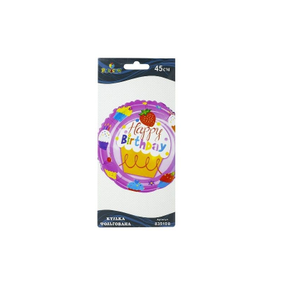 Кулька фольгована Pelican, Happy Birthday тістечко біла, 45см  (1шт)