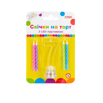 Набір: 4 свічки на торт з LED підставкою "7", що світиться (1)