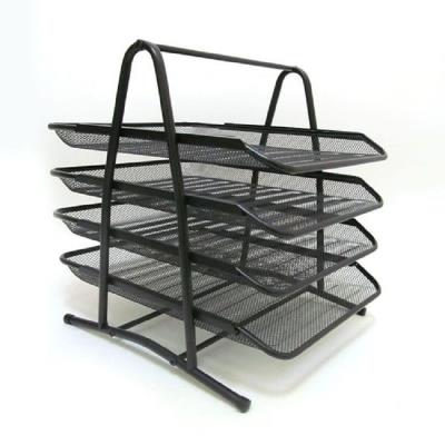 Лоток для паперу металева, горизонтальна "Сітка" 4 відділення, чорний, DSCN1086B