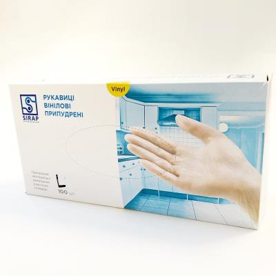 Перчатки смотровые, виниловые, белые "L", уп.100пар (1/100)