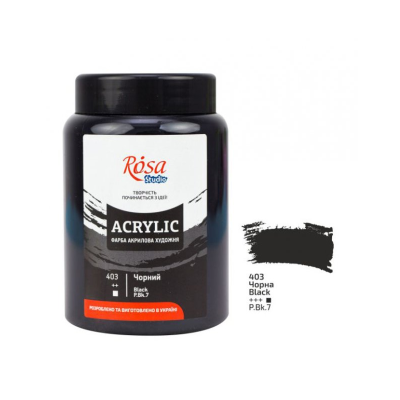 Краска акриловая, Черная, 400 мл, ROSA Studio