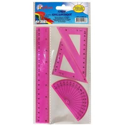 Набір пластиковий(лінійка, 2 трикутника, транспортир) рожевий (1/24/288)