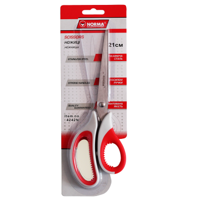 Ножиці канцелярські, довжина 21см, універсальні, ергономічні прогумовані ручки, 2 мм, 4242N, NORMA (12/240)