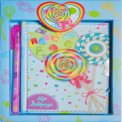 Блокнот дитячий на замочку в подар.коробочці з ручкою 150x110mm, 70g, 56 л, льодяники (1)